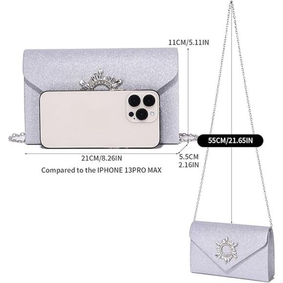 Labair Women's Clutch Purse Sparkly Rhinestone Evening Handbag, Silver - Picture 6 of 7